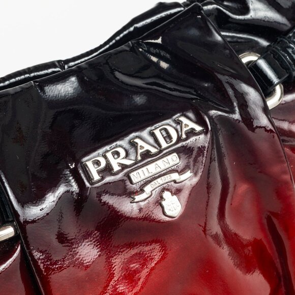 Prada Rosso & Argento Vernice Sfumata Gradient Patent Leather Handbag - Picture 10 of 14